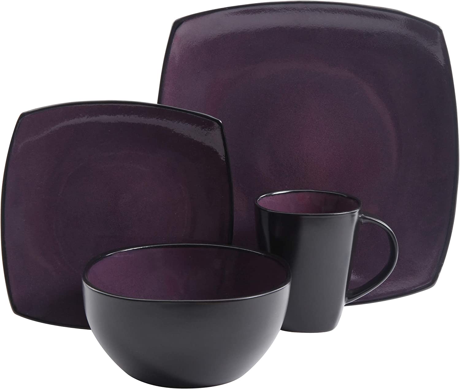 12 Piece Square Stoneware Dinnerware Set in Grey and Black