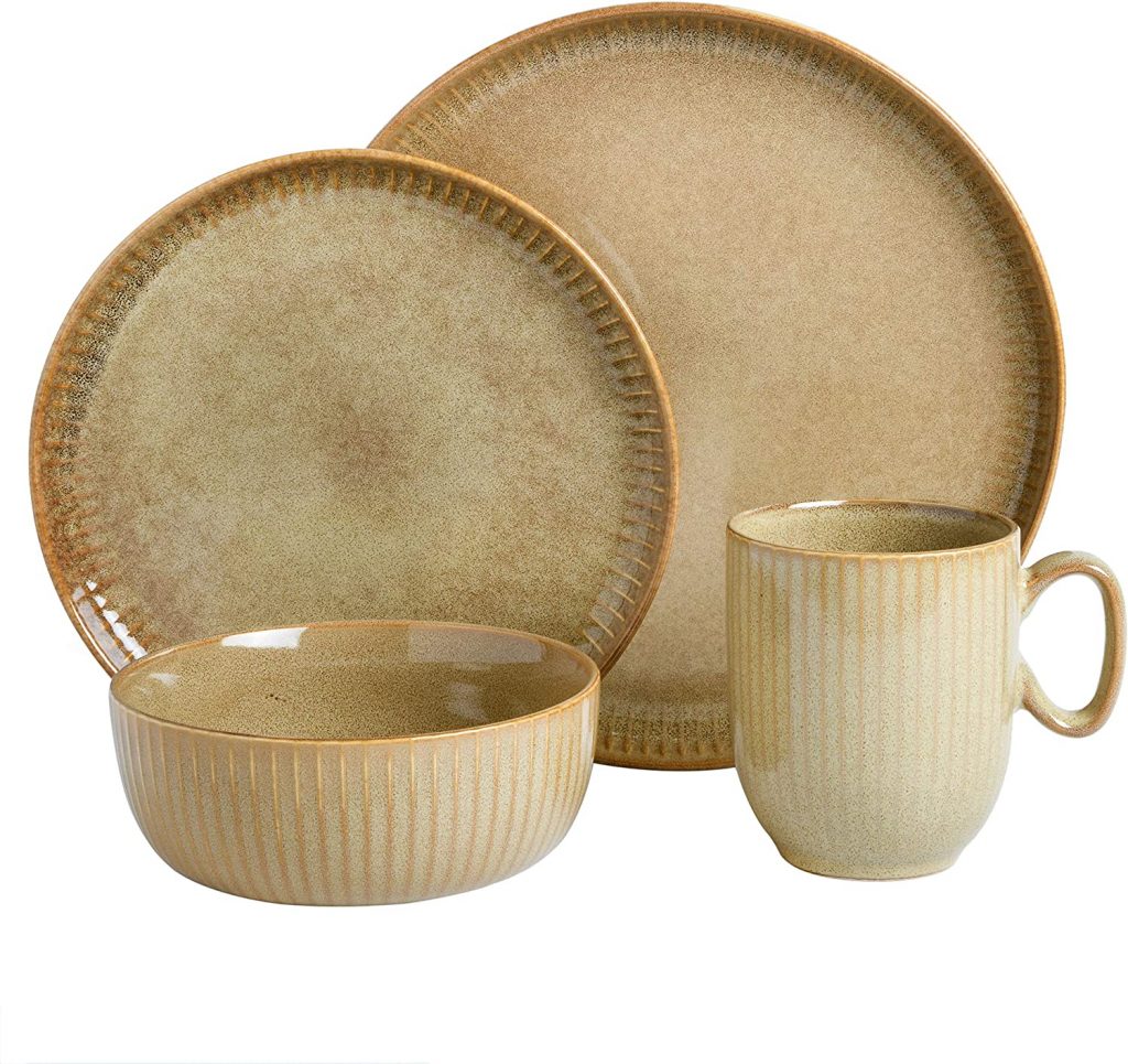 Round Embossed Reactive Glaze Stoneware Dinnerware Set, Service for 4